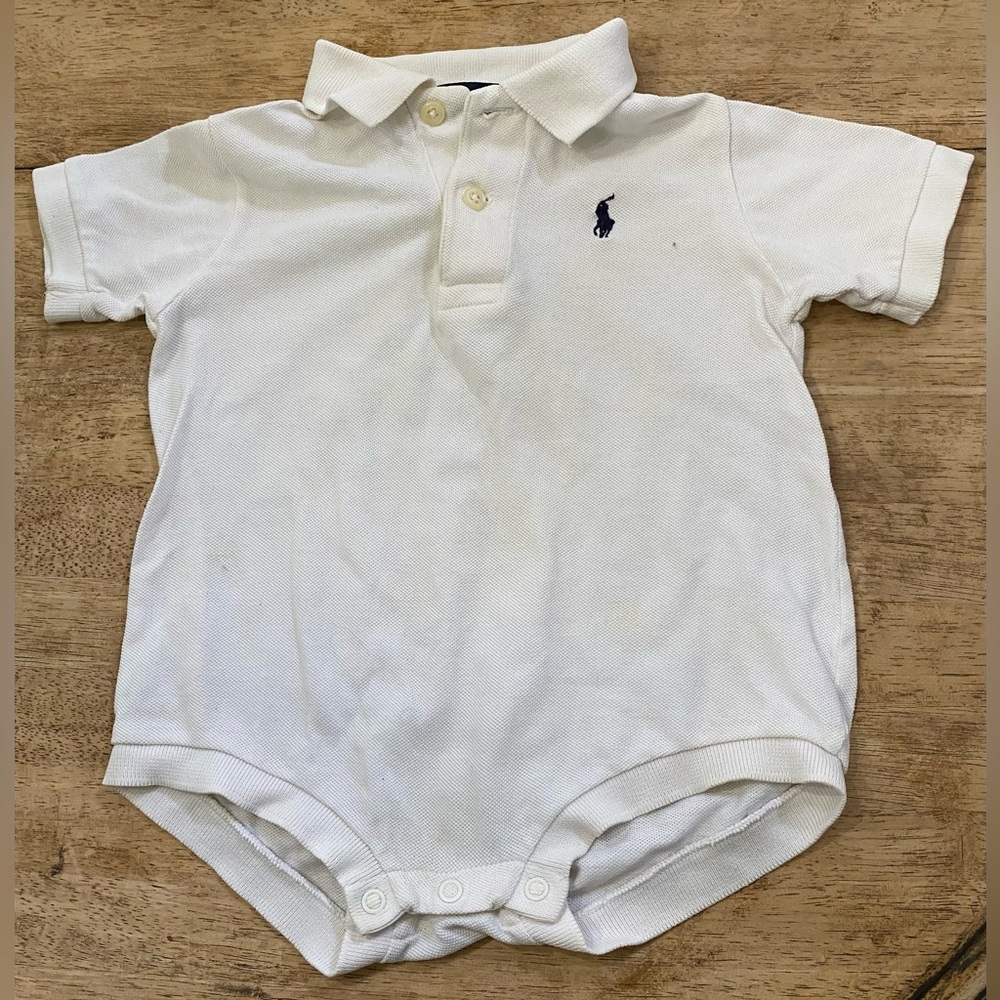 Vintage Polo Ralph Lauren Infant Sz S 3-6m White Cotton Mesh Polo Bodysuit